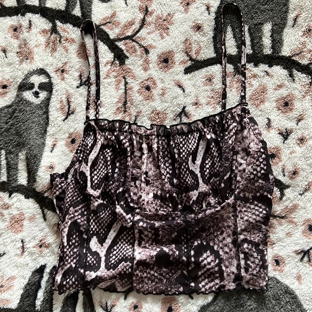 womens shear snake skin print cropped tank top